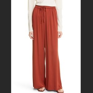 Nordstrom Rust Wide-Leg Silk Trousers